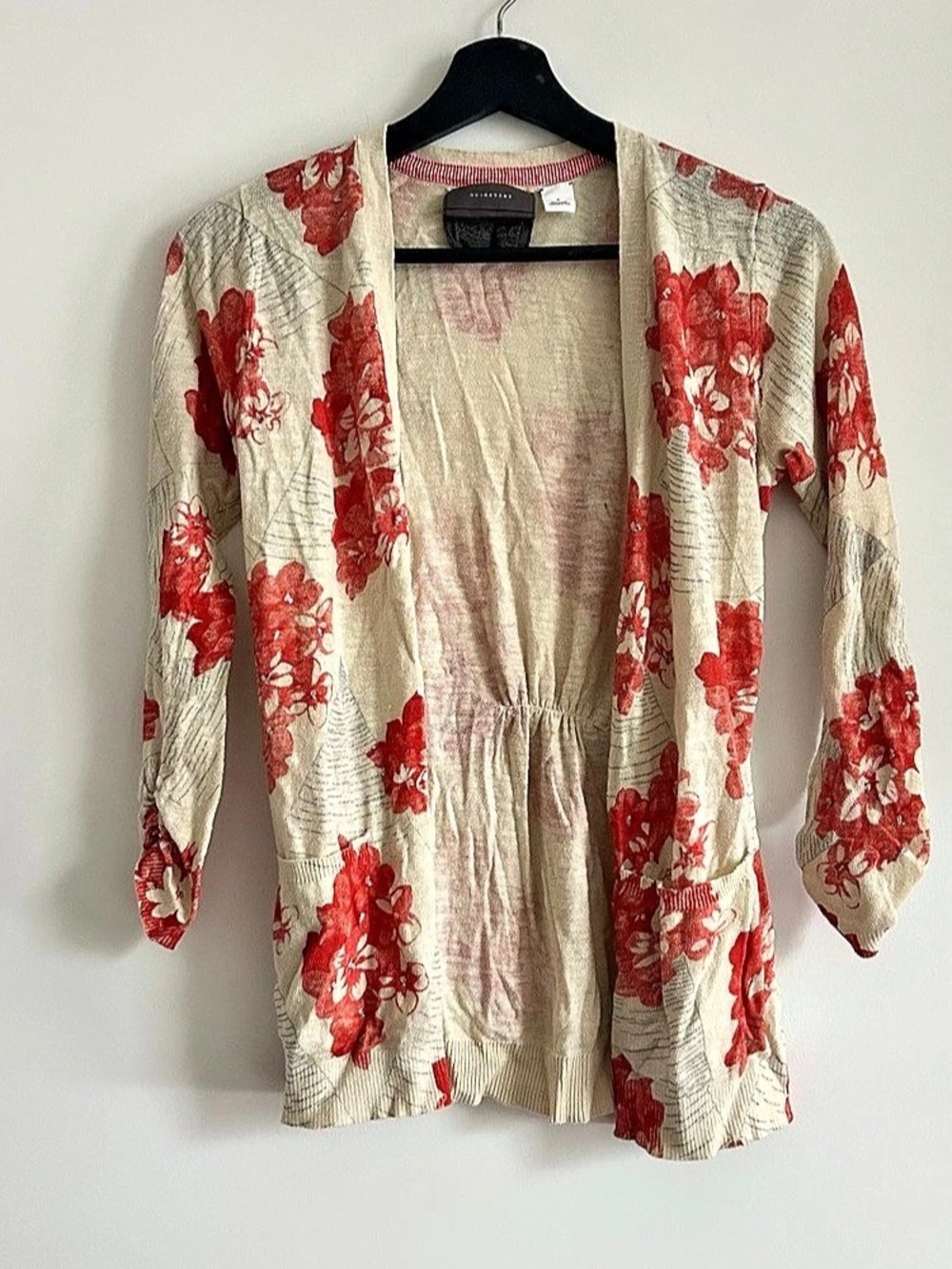 Guinevere Floral Open Front Jacket in Cream & Red